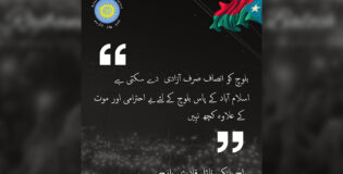 بلوچ قوم سمجھتی ہے کہ اسلام آباد سے بلوچ قوم کو انصاف نہیں ملے گا۔ راج بانک نائلہ قادری بلوچ