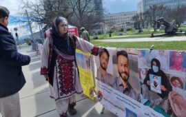 بلوچ شھیدوں، جبری لاپتہ افراد کی تصاویر اور آزاد بلوچستان کے پرچموں سے جینیواء میں سجا کیمپ، بانک ناہلہ قادری نے افتتاح کردی