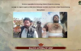مستونگ میں پاکستانی آئی ایس آئی کے آلہ کار کو ہلاک کرنے کی ذمہ داری قبول کرتی ہے۔ بی این اے