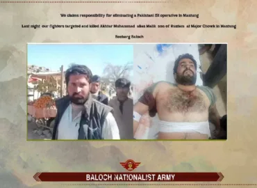 مستونگ میں پاکستانی آئی ایس آئی کے آلہ کار کو ہلاک کرنے کی ذمہ داری قبول کرتی ہے۔ بی این اے