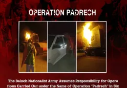 بلوچ نیشنلسٹ آرمی آپریشن "پدریچ”  کے تحت ایران کے زیرِ قبضہ مقبوضہ بلوچستان میں چھ مختلف مقامات پر کارروائیوں کی ذمہ داری قبول کرتے ہیں۔