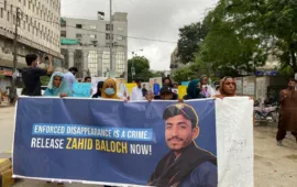 زاہد علی کی جبری گمشدگی کے خلاف لواحقین کا کراچی پریس کلب کے سامنے احتجاجی مظاہرہ
