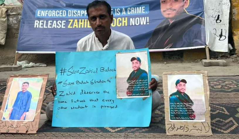 لاپتہ نوجوان زاہد بلوچ کے والد عبدالحمید بلوچ کی عوام سے دردناک اپیل، احتجاجی کیمپ 32ویں روز میں داخل