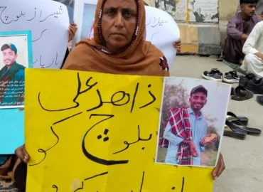 کراچی پریس کلب کے باہر بلوچ لاپتہ افراد کے لواحقین کا احتجاجی کیمپ 39ویں دن میں داخل