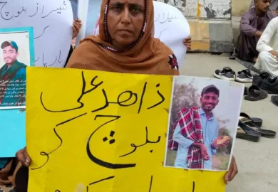 کراچی پریس کلب کے باہر بلوچ لاپتہ افراد کے لواحقین کا احتجاجی کیمپ 39ویں دن میں داخل