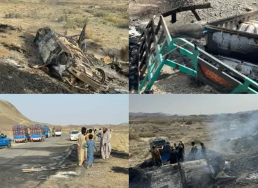 پنجگور دو زمباد گاڑیوں میں تصادم، آگ بھڑکنے سے 2 افراد جاں بحق، 2 زخمی