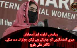 ریاستی ادارے اور اسمبلیاں  جبری گمشدگیوں کو چھپاتے رہے لیکن جواز نہ دے سکے۔  ڈاکٹر شلی بلوچ