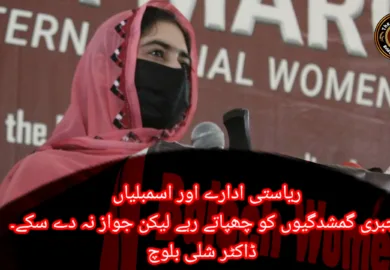 ریاستی ادارے اور اسمبلیاں  جبری گمشدگیوں کو چھپاتے رہے لیکن جواز نہ دے سکے۔  ڈاکٹر شلی بلوچ