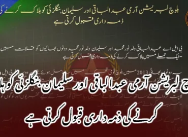 بلوچ لبریشن آرمی عبدالباقی اور سلیمان بنگلزئی کو ہلاک کرنے کی ذمہ داری قبول کرتی ہے