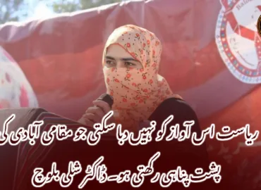 ریاست اس آواز کو نہیں دبا سکتی جو مقامی آبادی کی پشت پناہی رکھتی ہو۔ ڈاکٹر شلی بلوچ