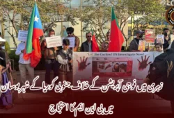 زہری میں فوجی آپریشن کے خلاف جنوبی کوریا کے شہر بوسان میں بی این ایم کا احتجاج