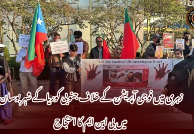 زہری میں فوجی آپریشن کے خلاف جنوبی کوریا کے شہر بوسان میں بی این ایم کا احتجاج