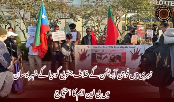 زہری میں فوجی آپریشن کے خلاف جنوبی کوریا کے شہر بوسان میں بی این ایم کا احتجاج