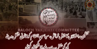 تنظیمی رہنماؤں کا جیل ٹرائل، سیاسی انتقام کو قانونی شکل دینے کی کوشش ہے۔ بلوچ یکجہتی کمیٹی