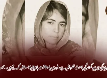 نسرینہ بلوچ کی جبری گمشدگی باعث تشویش ہے، فوری باحفاظت بازیابی کا مطالبہ کرتے ہیں۔ نصراللہ بلوچ