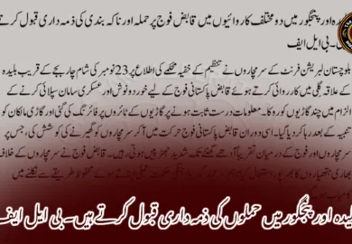 بلیدہ اور پنجگور میں حملوں کی ذمہ داری قبول کرتے ہیں۔ بی ایل ایف