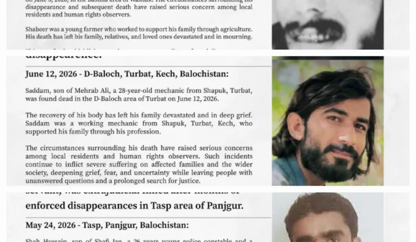 تربت، پنجگور اور واشک میں نوجوانوں کی ماورائے عدالت قتل ، بی وائی سی کا عالمی مداخلت کا مطالبہ
