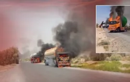 Attacks on mineral convoy in Noshki: 10 vehicles set ablaze from a 60-vehicle caravan