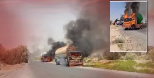 Attacks on mineral convoy in Noshki: 10 vehicles set ablaze from a 60-vehicle caravan