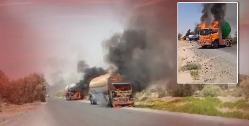 Attacks on mineral convoy in Noshki: 10 vehicles set ablaze from a 60-vehicle caravan