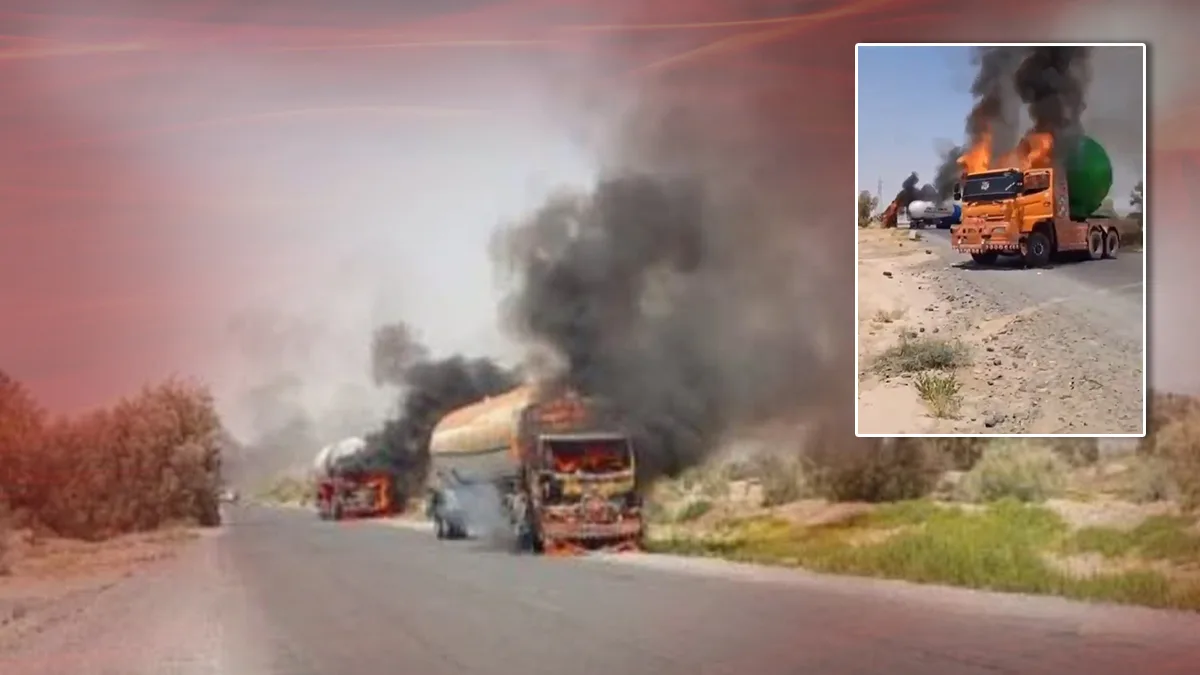 Attacks on mineral convoy in Noshki: 10 vehicles set ablaze from a 60-vehicle caravan