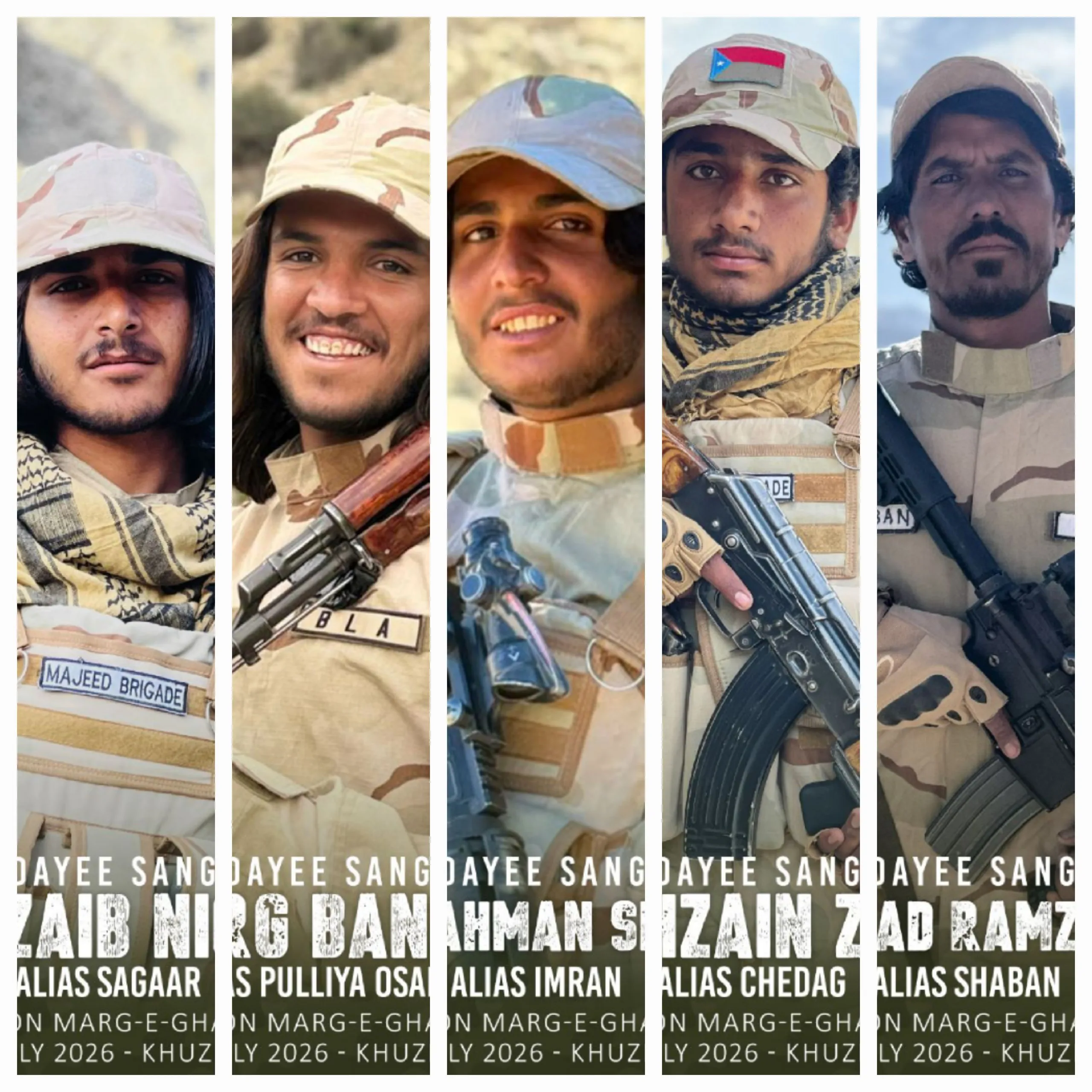 آپریشن مرگِ غداران: شفیق کے کمپاؤنڈ پر حملہ سرانجام دینے والے مجید بریگیڈ کے پانچ فدائین کی تفصیلات کا باقاعدہ اجراء کرتے ہیں—بی ایل اے