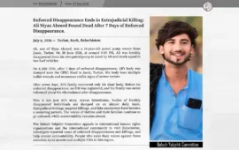 Enforced Disappearance Ends in Extrajudicial Killing: Ali Niyaz Ahmed Found Dead After 7 Days of Enforced Disappearance