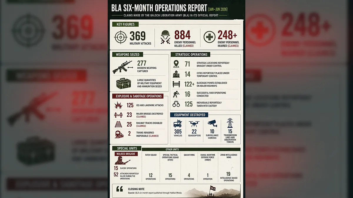BLA Reports 369 Attacks and Claims 884 Killings in Six-Month Operational Summary