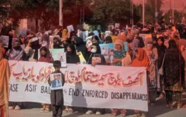 Protest held in Khuzdar by family of missing student Asif Baloch